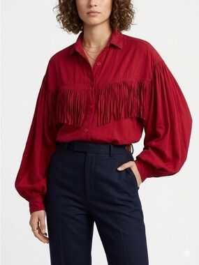 Miller Stockman Vintage Western Shirt Fringe Yoke Rayon Red Small